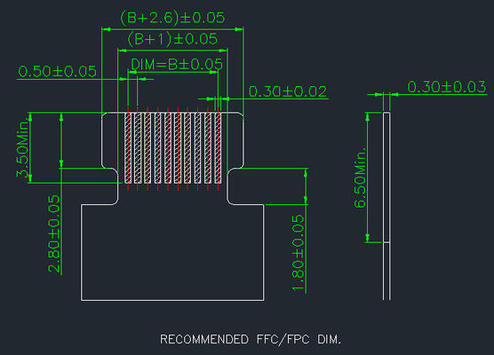 Στροφή 0,5mm Fpc Connector 4 Pin To 68 Pin Δεξιά Γωνία 90° Εύκολο στο Smt Τύπος H 2.55mm